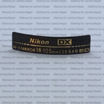 nameplate for a Nikon AF-S DX NIKKOR 18-105mm f/3.5-5.6G ED VR camera lens.