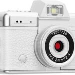 Retro Digital Camera Portable Selfie Vlog Vintage Camcorder for Travel Study Recording (White)